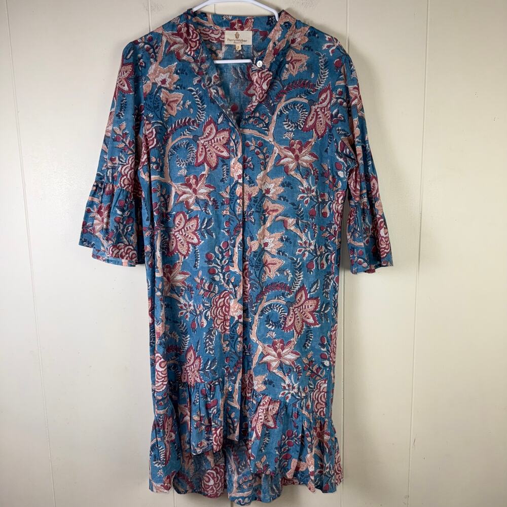 Perry Walker Tori Shirtdress Mini in dusty floral Ruffles